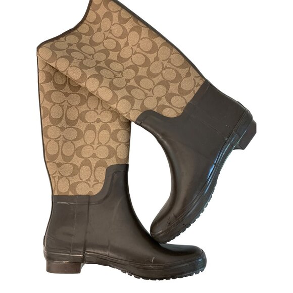 Coach Leatherware Women's Monogram Rain Winter Boots Size 7B Brown 7485 EUC - Picture 11 of 11